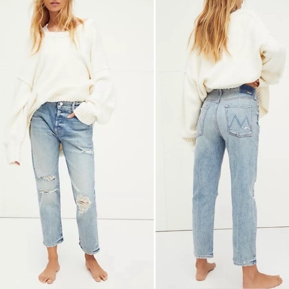 MOTHER Denim - MOTHER Light Blue Distressed Boyfriend Jeans